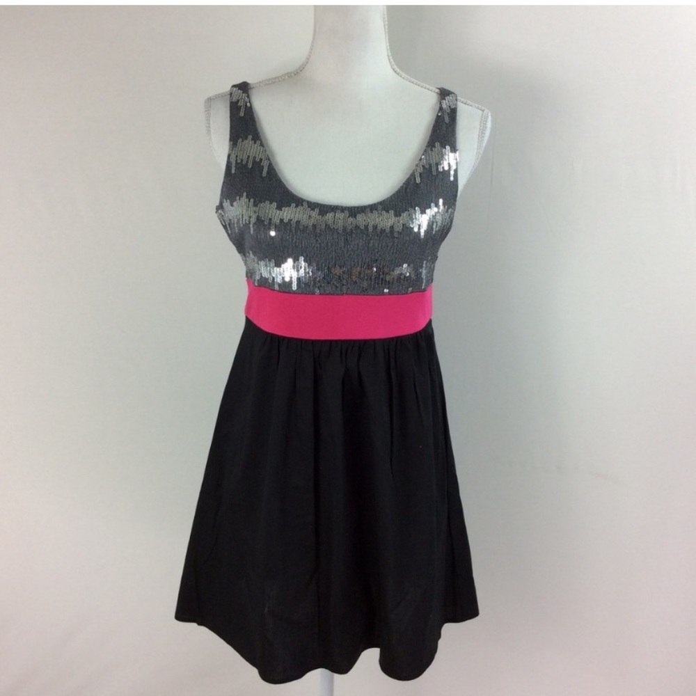 L8ter Brand dress | Grey Sequined, Pink Black Dress Size Small